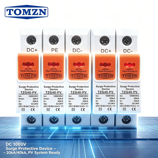 TOMZN DC Surge Protector Low-Voltage Arrester Voltage: 500V600V 800V 1000V1200V1500VImax: 10–20kA 20–40kA Application: Household