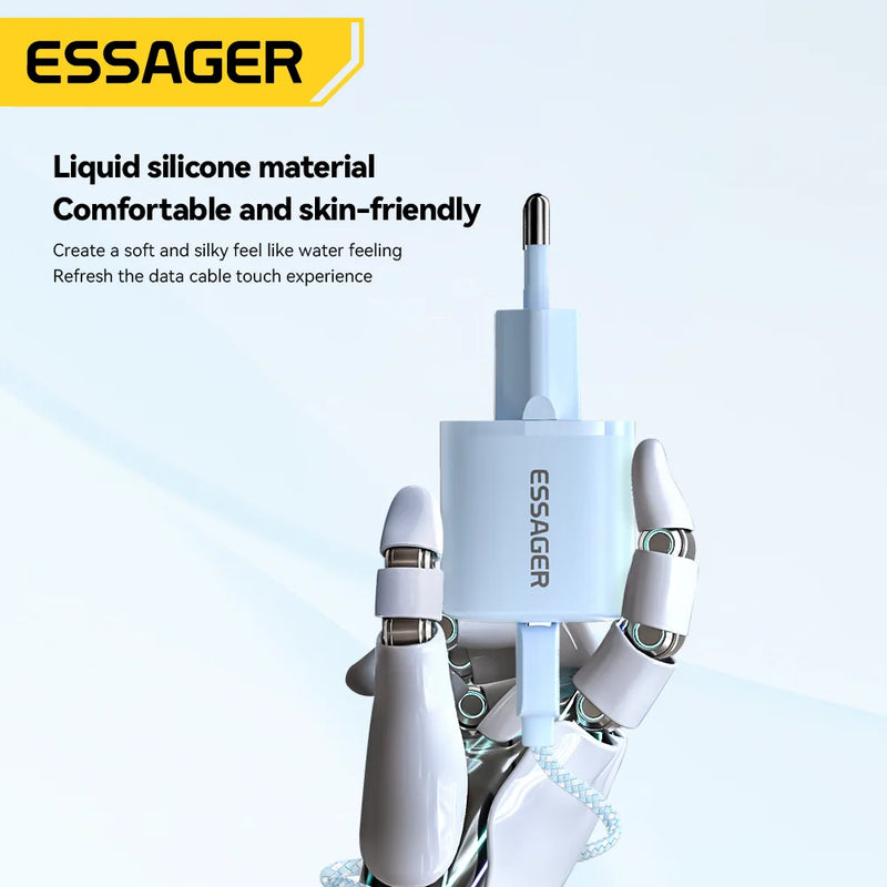 ឆ្នាំងសាក Essager 20W GaN USB Type C PD សាកថ្មលឿនសម្រាប់ iPhone 15 14 13 12 Pro Max PD3.0 QC3.0 Type C ឆ្នាំងសាកទូរស័ព្ទចល័តខ្នាតតូច