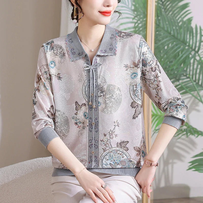 2026 Spring Women's Long-Sleeve Collared T-Shirt, Fashionable Casual Pullover, Available in Blue, Purple, and Red.