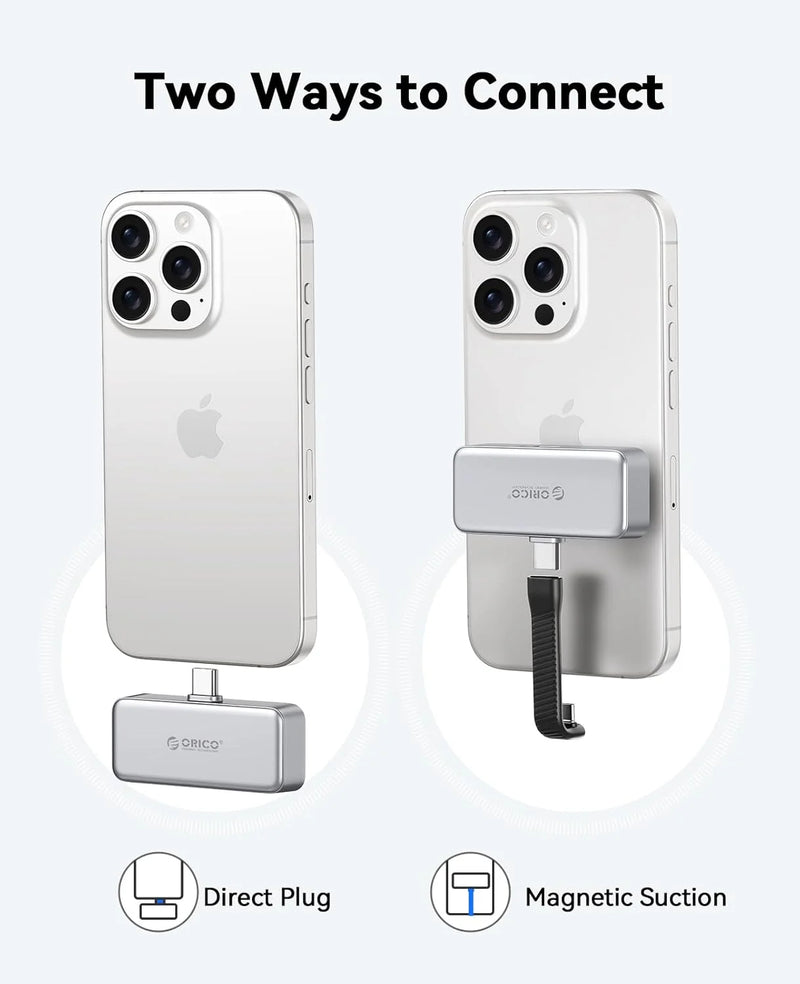 ORICO FlashPod 256GB MINI Portable SSD ProRes with Direct Plug & PD 100W Fast Charging for Dashcam Mobile Mac PC iPhone 16/15