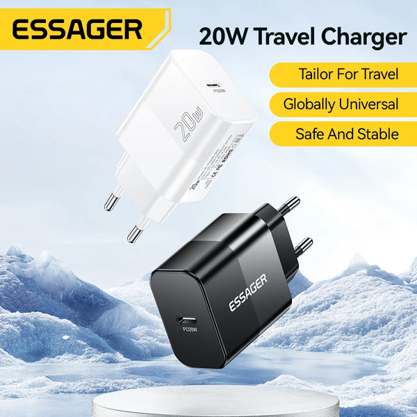 Essager 20W USB Type C GaN Charger Portable USB C Travel Charger Support Type C PD Fast Charging For Phone 16 15 14 13 Pro Max