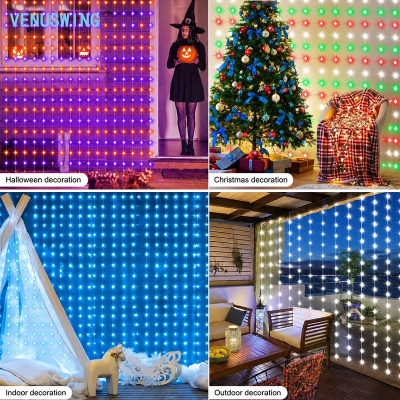 ភ្លើងវាំងនន LED ពហុពណ៌ ភ្លើងខ្សែ USB ភ្លើង RGB ផ្លាស់ប្តូរពណ៌ ភ្លើងទេពអប្សរ ចង្កៀងបរិយាកាសថ្ងៃឈប់សម្រាកសម្រាប់បន្ទប់គេង បុណ្យណូអែល ផ្ទះ