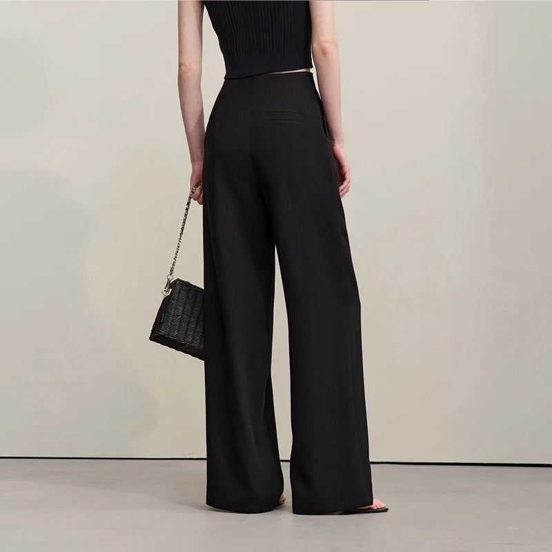 Amii Woman Wide Leg Pants 2026 Summer New Loose Casual Beaded Trousers Office Lady Solid Versatile Long Pants for Women 12622068