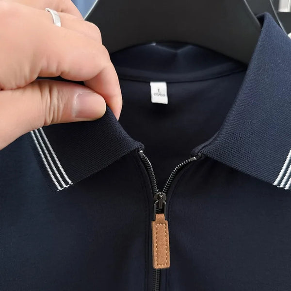 100% Cotton  Men's Premium Zip-Up Polo Shirt – 7A Antibacterial, Quick-Dry Business Casual