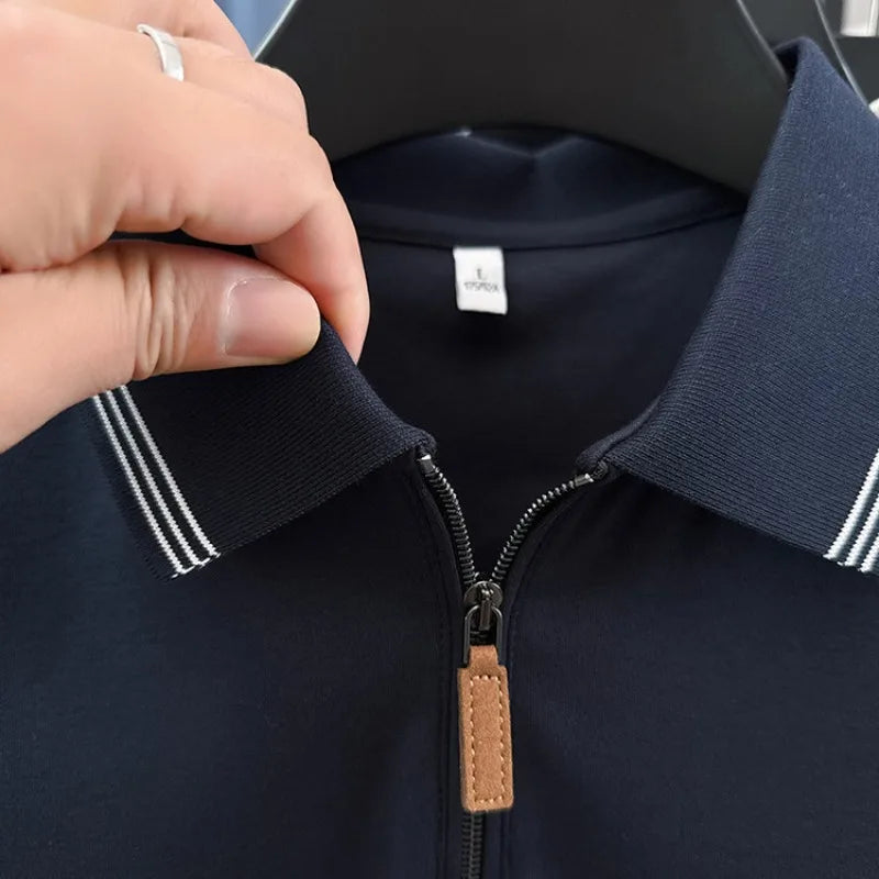 100% Cotton  Men's Premium Zip-Up Polo Shirt – 7A Antibacterial, Quick-Dry Business Casual