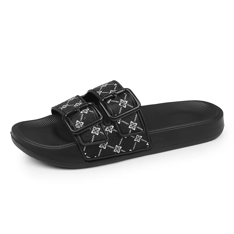 Summer Mens Slide Printed Slippers Adjustable Soft Indoor Shoes Home House Outdoor Beach Quick Dry Open Toe Non Slip