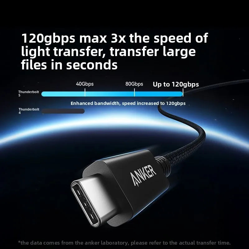 ខ្សែទិន្នន័យ ANKER Thunderbolt 5 មុខងារពេញលេញជាមួយនឹងការបញ្ជូន 120Gbps និងអេក្រង់បង្ហាញរូបភាពច្បាស់ខ្ពស់ 16K ស័ក្តិសមសម្រាប់កុំព្យូទ័រ