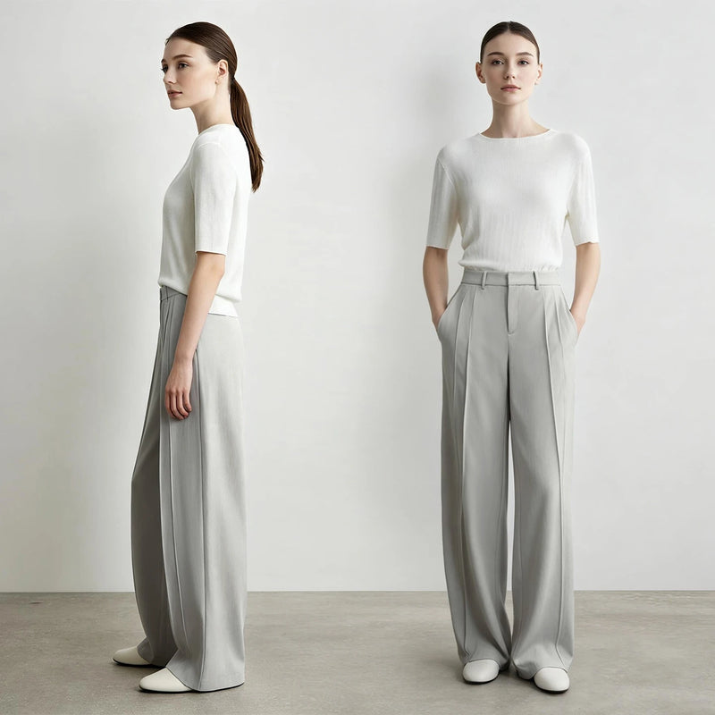 Amii Wide Pants Woman 2026 Autumn New Pleated Breathable Casual Trousers Loose Versatile Middle-aged Women's Clothing 12623019