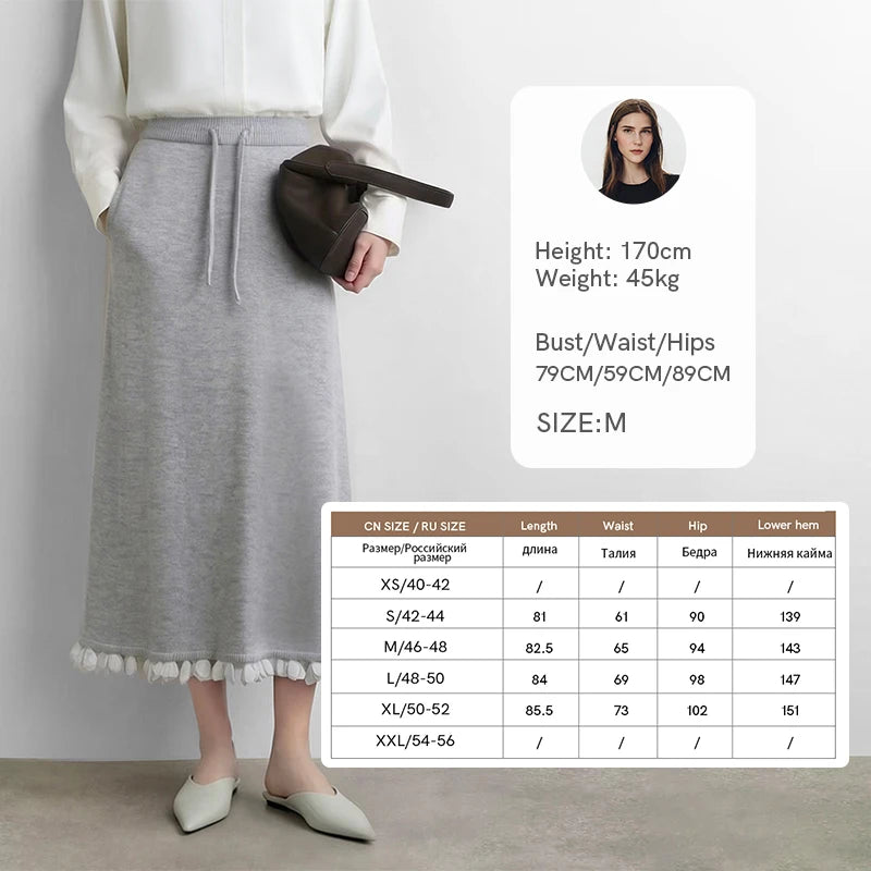 Amii Women's Straight A-Line Long Skirt Ruffle Hem Loose Fit Minimalist Commuter Skirts Autumn Fashion Woman Clothing 12623046