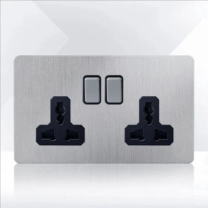 Retro EU France Socket Stainless Steel Brushed Double Power Outlet Toggle Metal Lever 1-4 Gang 2Way Wall Light Switch Panel RJ45