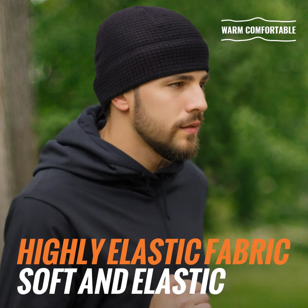WRELS Warm Sports Fleece Beanie Waffle Skull Cap Lightweight Soft Running Beanie Thick Windproof Winter Hat Sports Skull Cap