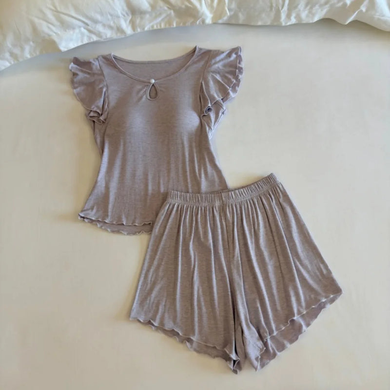 2026 Summer Women's Pajamas Home Wear Soft Short Sleeve and Shorts Sleepwear Sets Woman 2 Piece Solid Color Night Wear Female