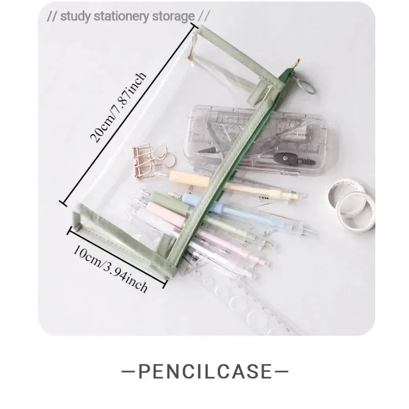 1pc Transparent Triangle Pencil Case, PVC Large-Capacity Storage Bag, Exam Pencil Zipper Stationery Pouch, Pencil Pouch