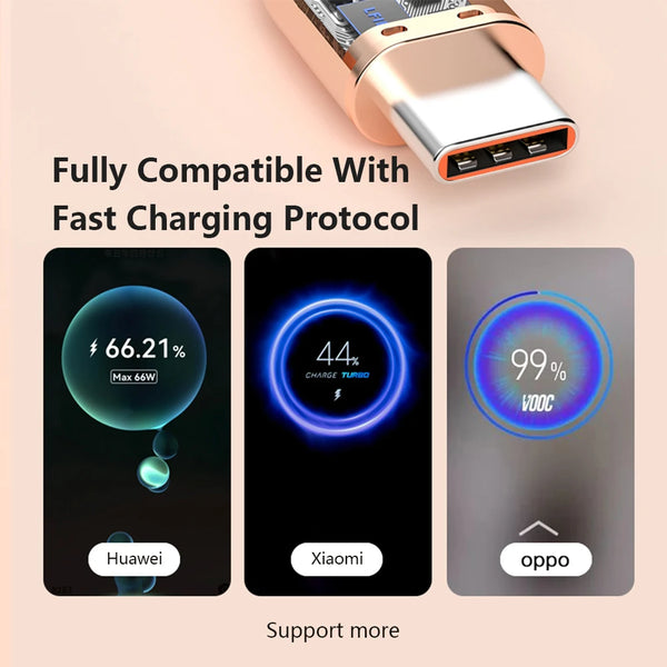 ខ្សែសាក USB C 6A 66W សាកលឿន ខ្សែ USB ទិន្នន័យ ខ្សែស៊ីលីកូនរាវ ប្រភេទ C សម្រាប់ Samsung S21 S20 Huawei Xiaomi iPad OPPO VIVO