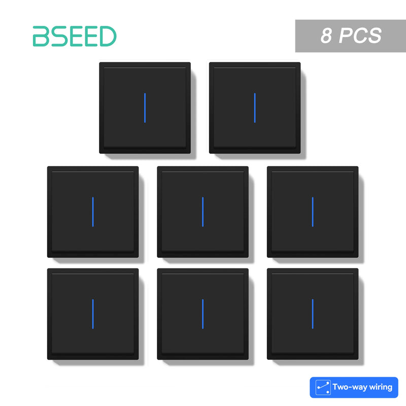 BSEED E Series 1/2/4/8 Packs 1Gang 2Way Button Light Switch Plastic Frame Wall Light Switch On Off For Stairs LED Backlight