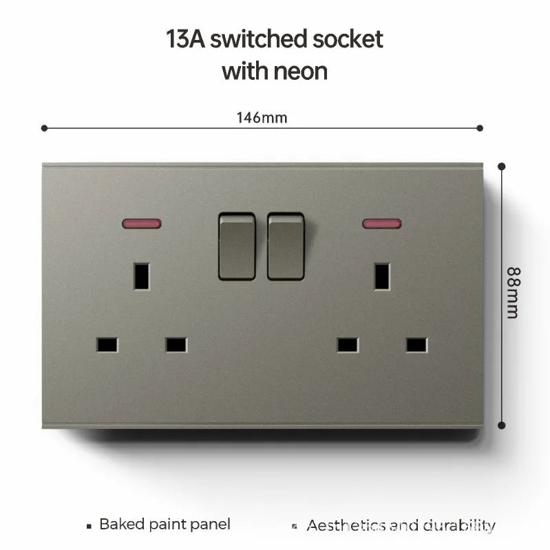 UK 13A with USB Type-c 18W Quick Charge Wall Power Socket Plug,Universal Wall light Switch Panel Dual USB Electrical Outlet