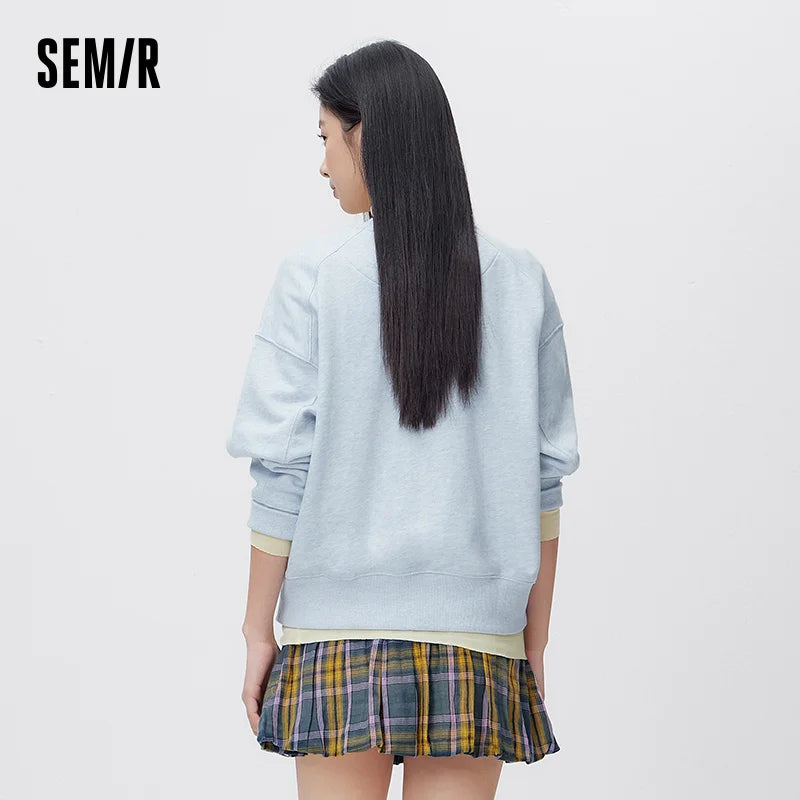 Semir Oversize Hoodie Women Spring Embroidered Split Basic Layer Trendy Pullover Casual Loose Comfortable Stylish Top