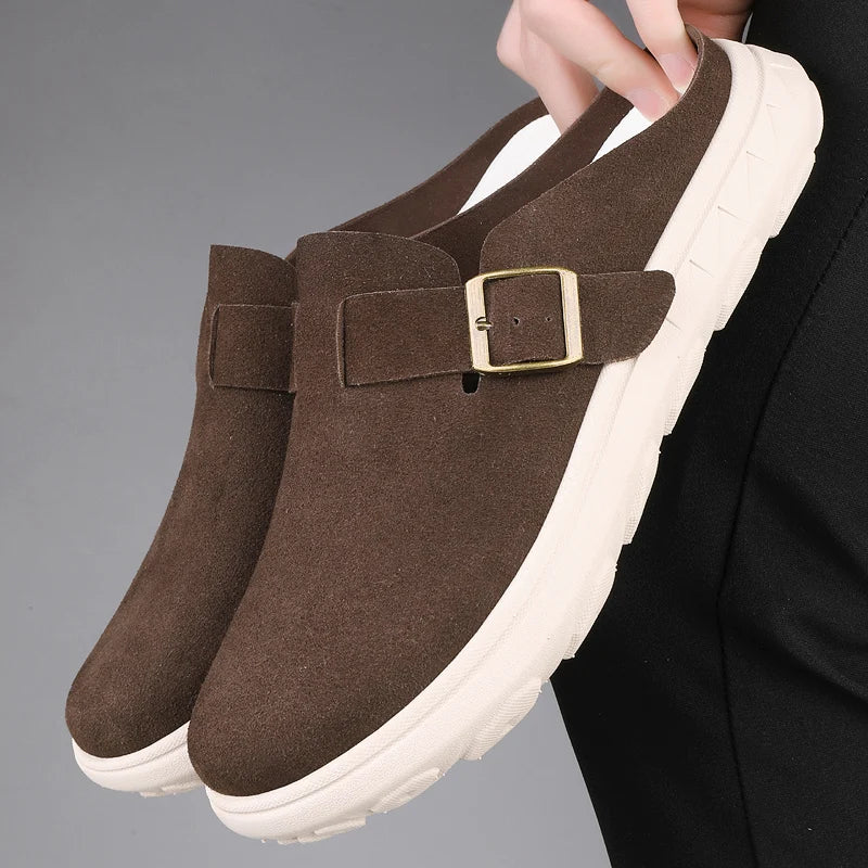 Men's Trendy Platform Clogs Mules Adjustable Buckle Suede Backless Shoes Lightweight Casual Slides for Men Summer Beach/Travel