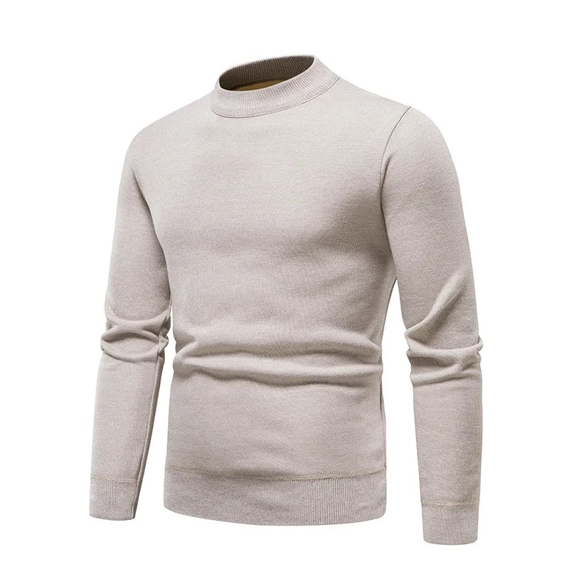 Mens Soft Touch Knit Top Mock Neck Fleece Lined Sweater Long Sleeve Elastic Fabric Autumn Winter Daily Pullover