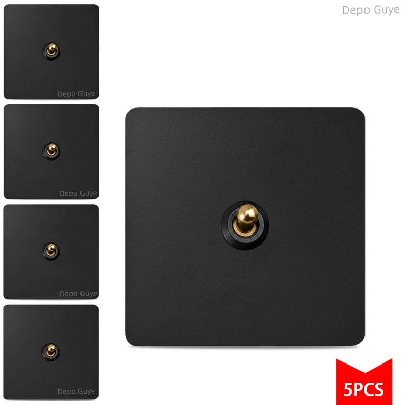 5/10PCS EU Standard Toggle Wall Switch Black Stainless Steel 1-4Gang 2Way Light Brass Lever Switch Panel For Home Improvement