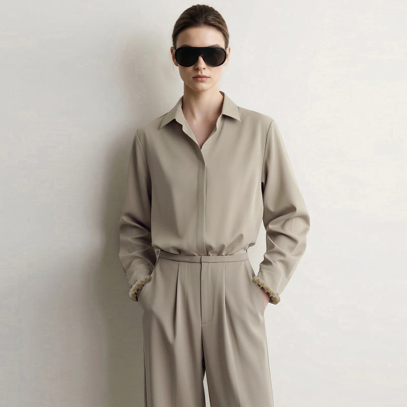 Amii Oversized Long Sleeve Shirt Lapel Collar Tunic Top Minimalist Casual Blouse 2026 Autumn Women's Blouses And Shirts 12623115