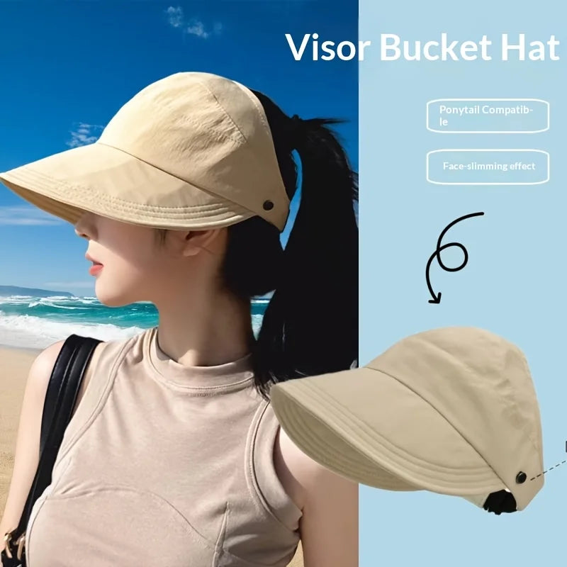 Women's Sun Hats Wide Brim UV Protection Foldable Fisherman Hat with Mask Holder & Ponytail Hole, Sunscreen hat.