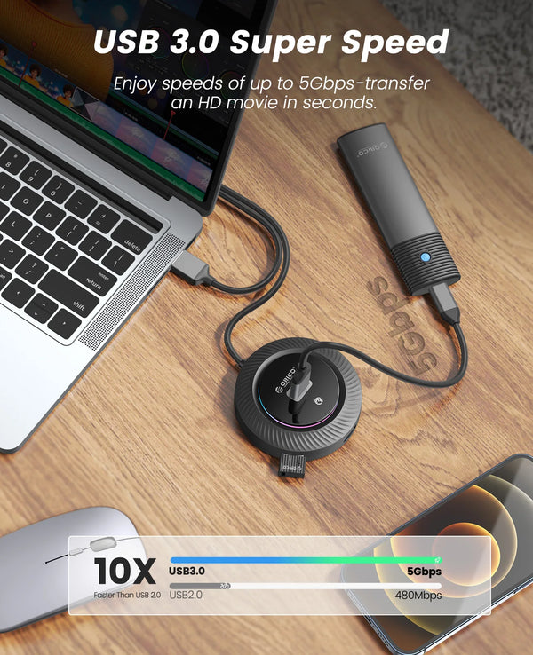 ORICO RGB USB3.0/Type-C HUB With Type C Power Port 5Gbps Multi Splitter OTG Adapter For PC Computer Accessories Macbook Pro