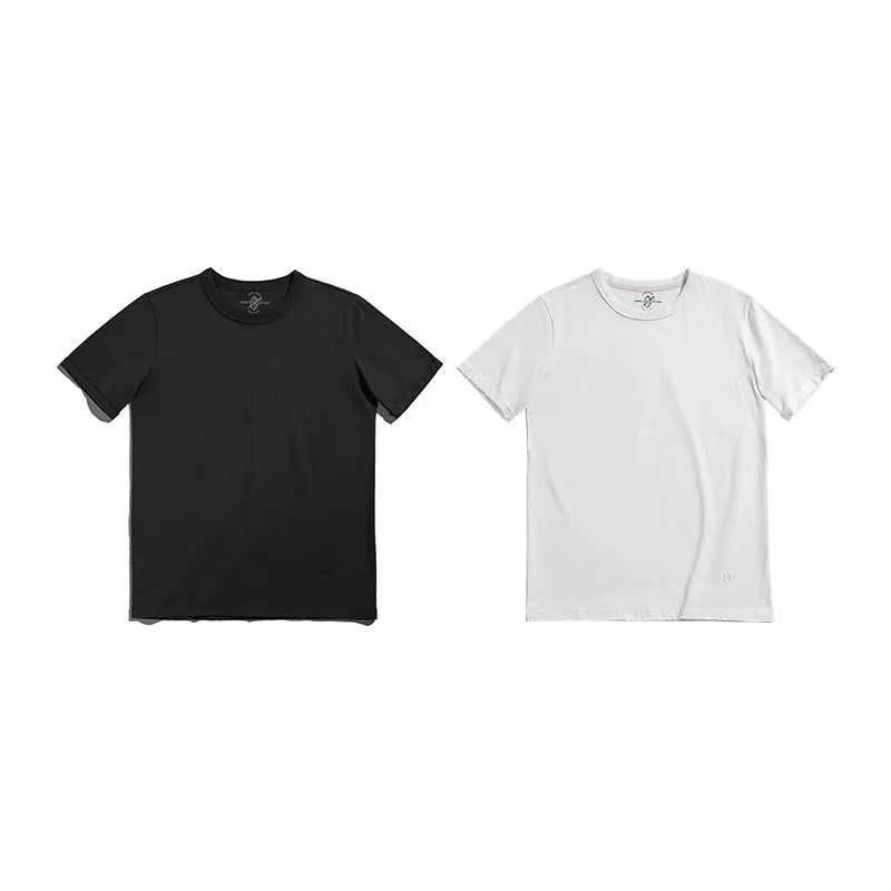 Maden Summer Solid Color Short Sleeve T-Shirts 100% Cotton Round Neck Tees with Rolled Edge Cuffs Casual Tops for Men