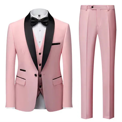 Men's Blue Suit 3-Pieces, Business Wedding Terno Masculino, Fashion Slim Fit Costume Homme, Black Red Gray, Asian Size M-4XL 5XL