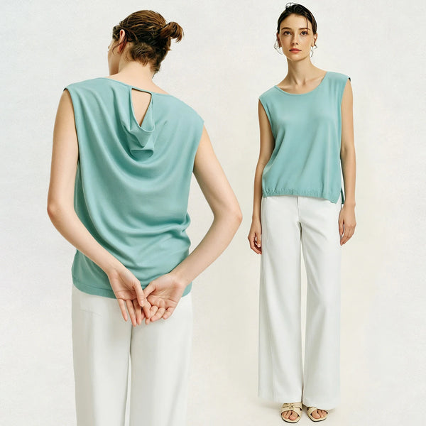 Amii Women's Knit Top 2026 Summer New Round Neck Sleeveless Sweater Draped Cutout Loose Fit Casual Pullover For Women 12622205