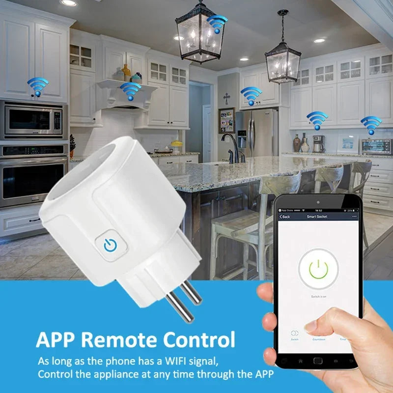 រន្ធដោត WiFi ឆ្លាតវៃរបស់ EU 16A/20A សម្រាប់ត្រួតពិនិត្យថាមពល និងកំណត់ម៉ោង ដំណើរការជាមួយកម្មវិធី Tuya Life, Alexa និង Google Home សម្រាប់ស្វ័យប្រវត្តិកម្មផ្ទះ