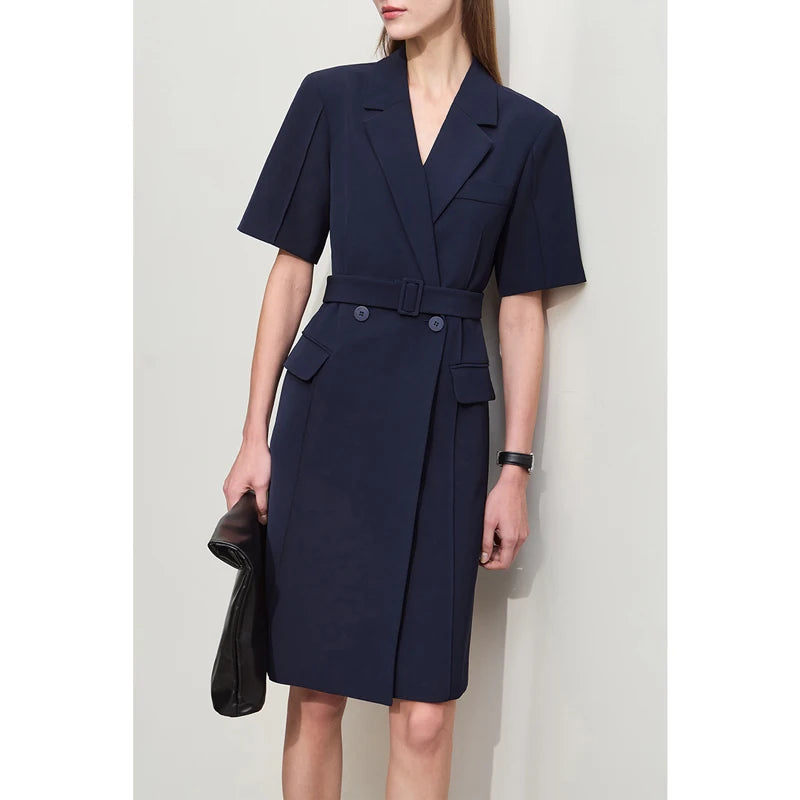 រ៉ូប Amii Minimalism Blazer សម្រាប់ស្ត្រីឆ្នាំ ២០២៤ រដូវស្លឹកឈើជ្រុះថ្មីកអាវបត់ចុះជាមួយខ្សែក្រវ៉ាត់ដៃខ្លីឈើចាក់ធ្មេញរ៉ូបបត់ ១២៤៤១១៩៨