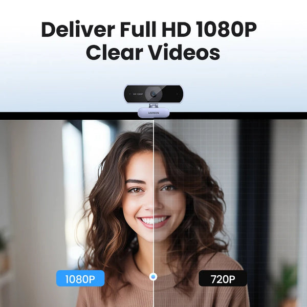 កាមេរ៉ាបណ្ដាញ UGREEN USB Webcam 1080P HD Mini Webcam សម្រាប់កុំព្យូទ័រយួរដៃ កាមេរ៉ាបណ្ដាញ មីក្រូហ្វូនពីរ សម្រាប់ YouTube Zoom Video Calling 2K webcam