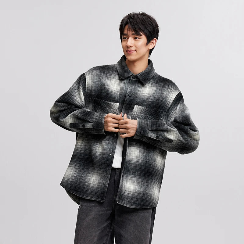 Semir Woolen Coat Men 2024 New Winter Fleece Classic Plaid Jacket Retro Versatile