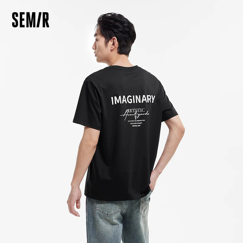 Semir Men Tshirt Soft Print Letter Embroidered Crew Neck 2026 Summer Casual Style Comfortable Fashion Breathable All Match Top