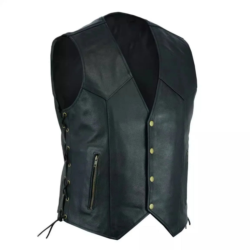 2026 Men's Black V-neck Sleeveless Vest, Single-breasted with Lace-up Trim on Both Sides Waistcoat S-XXXL