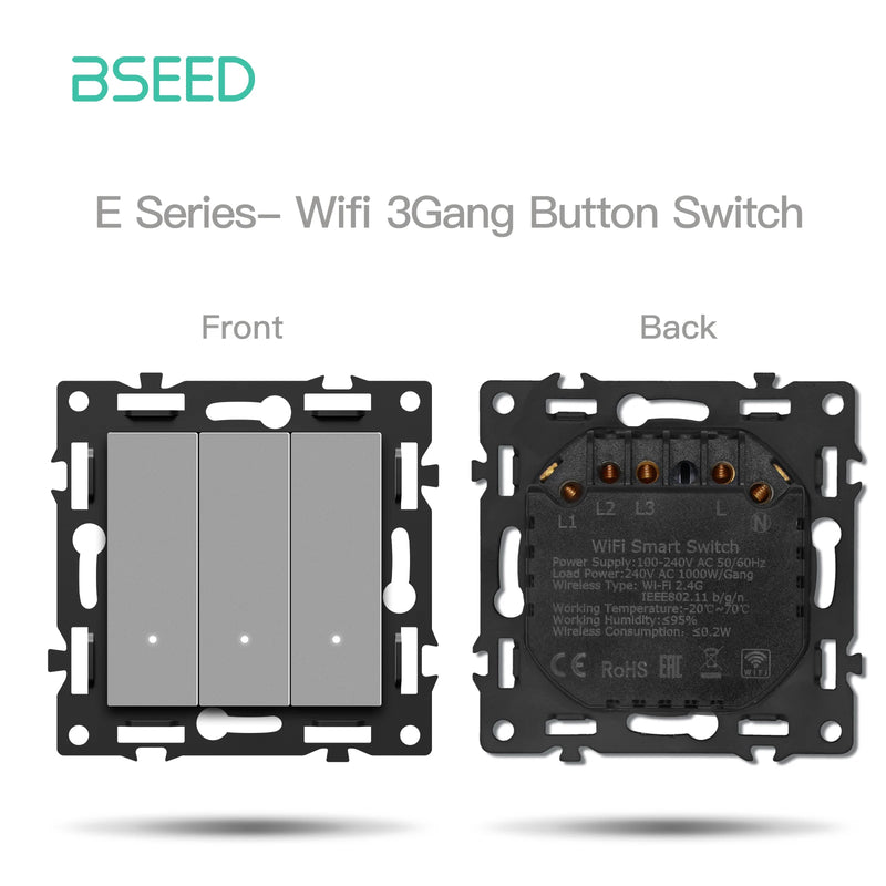 BSEED E Series WIFI Click Light Switch Part 1/2/3/4Gang 2Way Switch Function DIY Part EU Smart Socket Outlets Plastic Frame