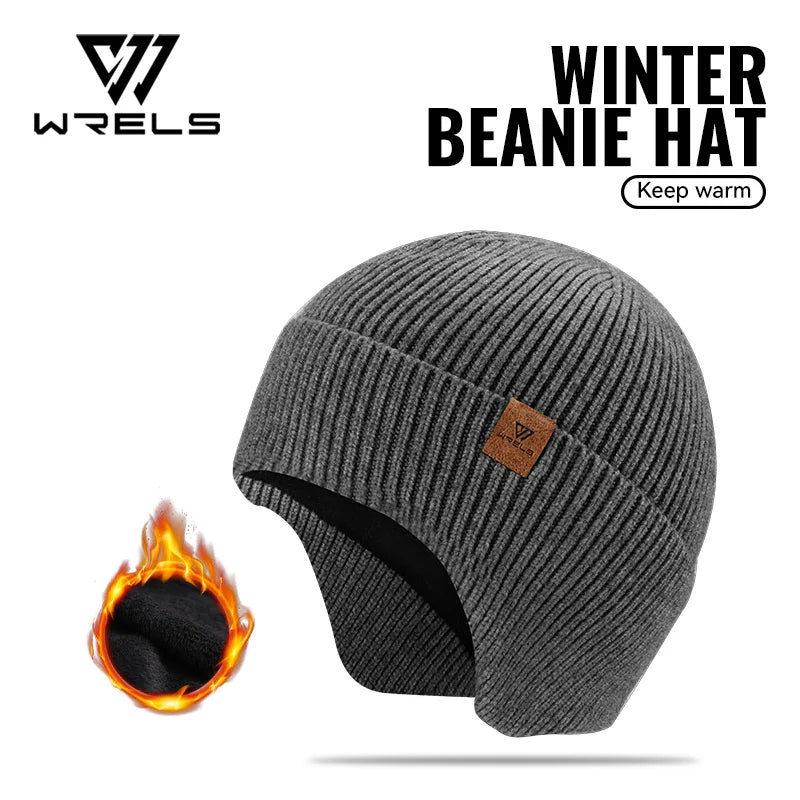 WRELS Winter Fleece-Lined Earflap Beanie Hat Thermal Windproof Knit Cap for Men Women Outdoor