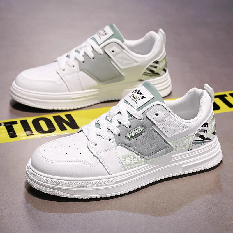 Mens Board Shoes New Leather Splicing Lightweight Snug Fashion Street Style Outdoor Low Top Casual Sports Flat Walking Shoes