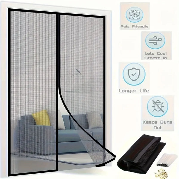 Easy-Install Magnetic Mesh Curtain for Summer, Heavy-Duty Striped,for Various Room And Door Types,Insect-Proof for All Seasons