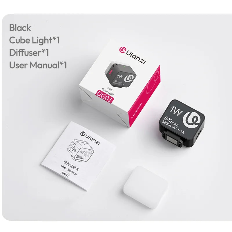 ភ្លើងវីដេអូ Ulanzi DG01 Mini Cube Light 5600K សម្រាប់កាមេរ៉ា Canon Sony Nikon DSLR Tripod ជាមួយ Cold Shoe Magnet Mount សម្រាប់ Vlog Live