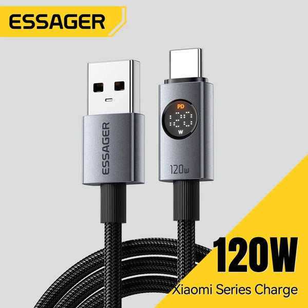 ខ្សែសាក Essager 120W USB Type C 6A សាកលឿនខ្លាំងសម្រាប់ Xiaomi 17 14 13 12 Pro Redmi K80 Note 14 POCO F7 USB A ទៅ Type C