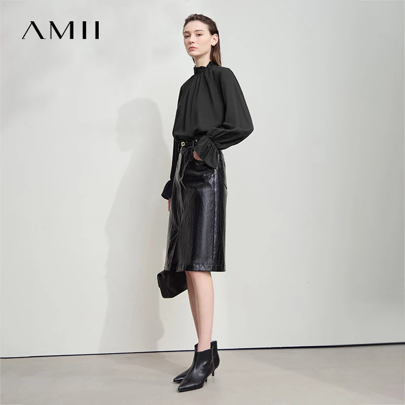 អាវស្រី AMII សាមញ្ញ កអាវឈរ ដៃអាវមេអំបៅ អាវ និងអាវក្រៅ រដូវស្លឹកឈើជ្រុះ ឆ្នាំ២០២៥ អាវការិយាល័យថ្មីសម្រាប់នារីៗ 12543102