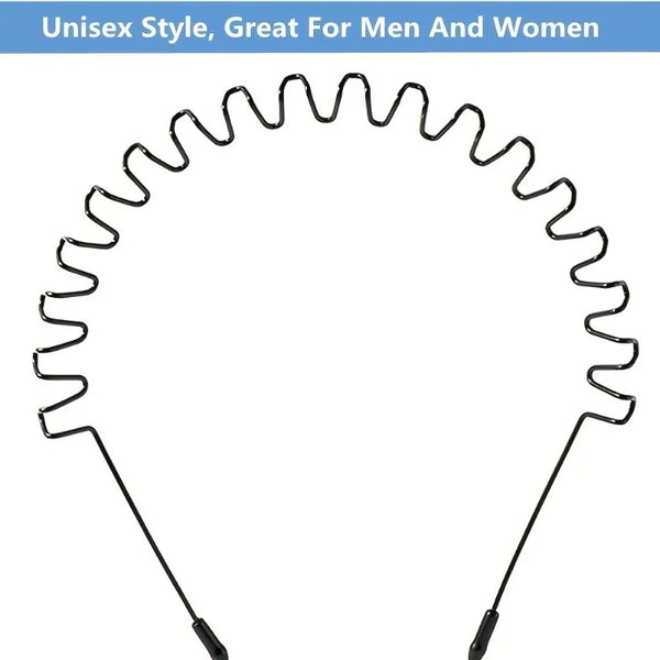 2pcs Metal Hair Band for Men Headband Women Hair Bands Men ,Unisex Black Wavy Spring Outdoor Sports Headbands,Hair accessories