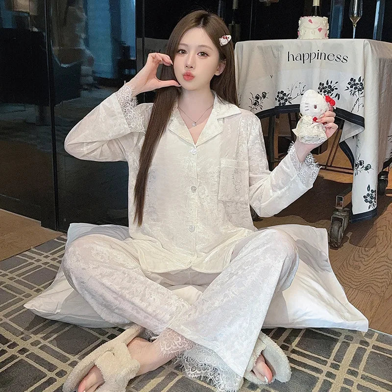 High Quality Gold Velvet Pajamas Women's Sleepwear Set 2026 Spring Autumn New Korean Plus Size Home Clothes Fleece Pijama Mujer