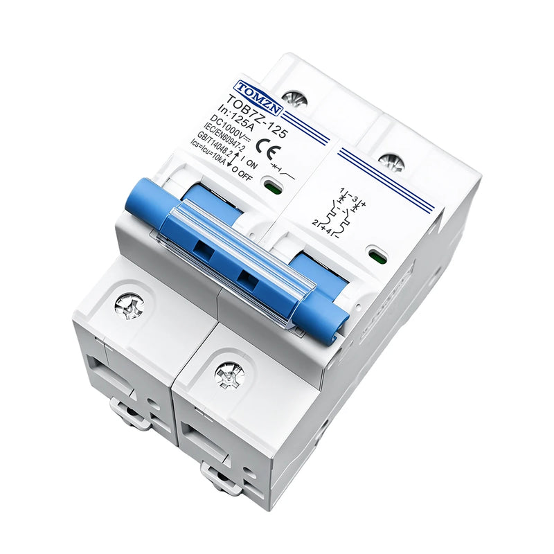 TOMZN 2P DC 1000V MCB 125A 100A 80A Circuit Breaker FOR PV System C Curve Battery Main Switch
