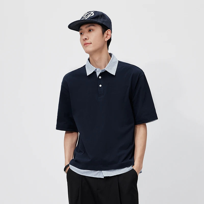 Semir Mens Polo 2026 Fake Two Piece Spliced Lapel Knitted Button Half Placket Casual Soft