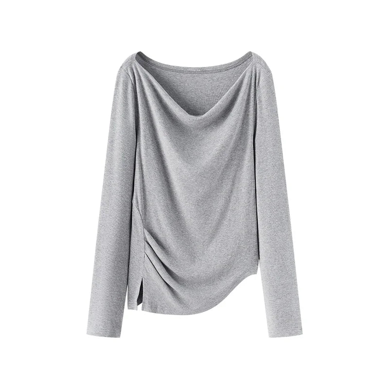 Semir Women Tshirt Long Sleeve Short Cowl Neck Ruched Irregular Slim Fashion Casual Autumn Top Street Wear 2026