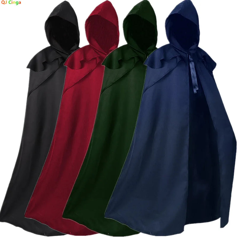 2026 Men's Black Medieval Retro Hooded Robe, Festival/performance Cosplay Costume, Red Cape Long Jacket, Blue and Green Cloak