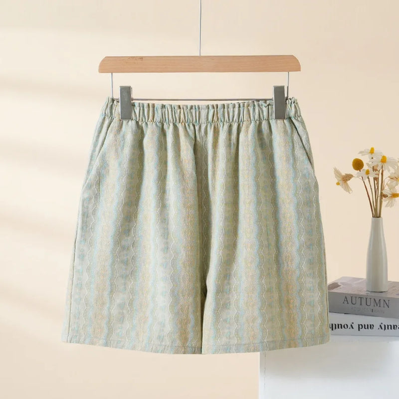 Summer Couple Sleepong Pants 100% Cotton Gauze Men's and Women's Thin Loose Home Pants Elastic Waist Shorts Pajama Pants